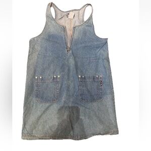 Denim Blue Women’s Jean Overall Dress with Front Pockets